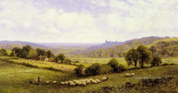 羊飼い Painting - アンバリー・サセックスの近く 遠くにアランデル城がある アルフレッド・グレンデニング羊
